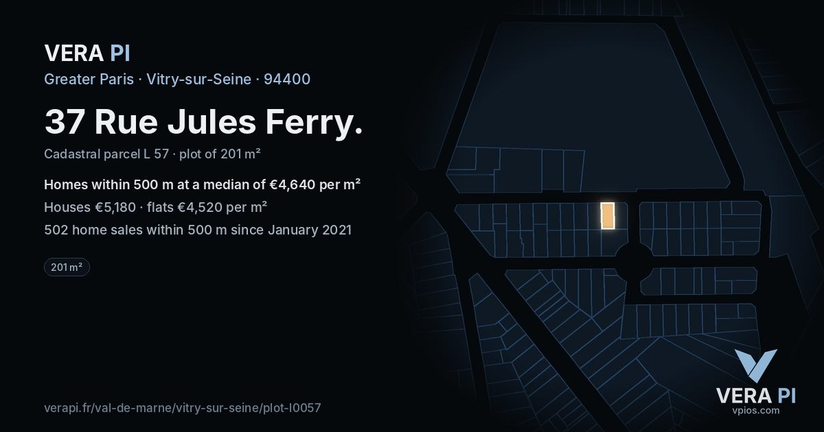 37 Rue Jules Ferry, Vitry-sur-Seine at night – the plot lit, the parcels around coloured by the prices near them