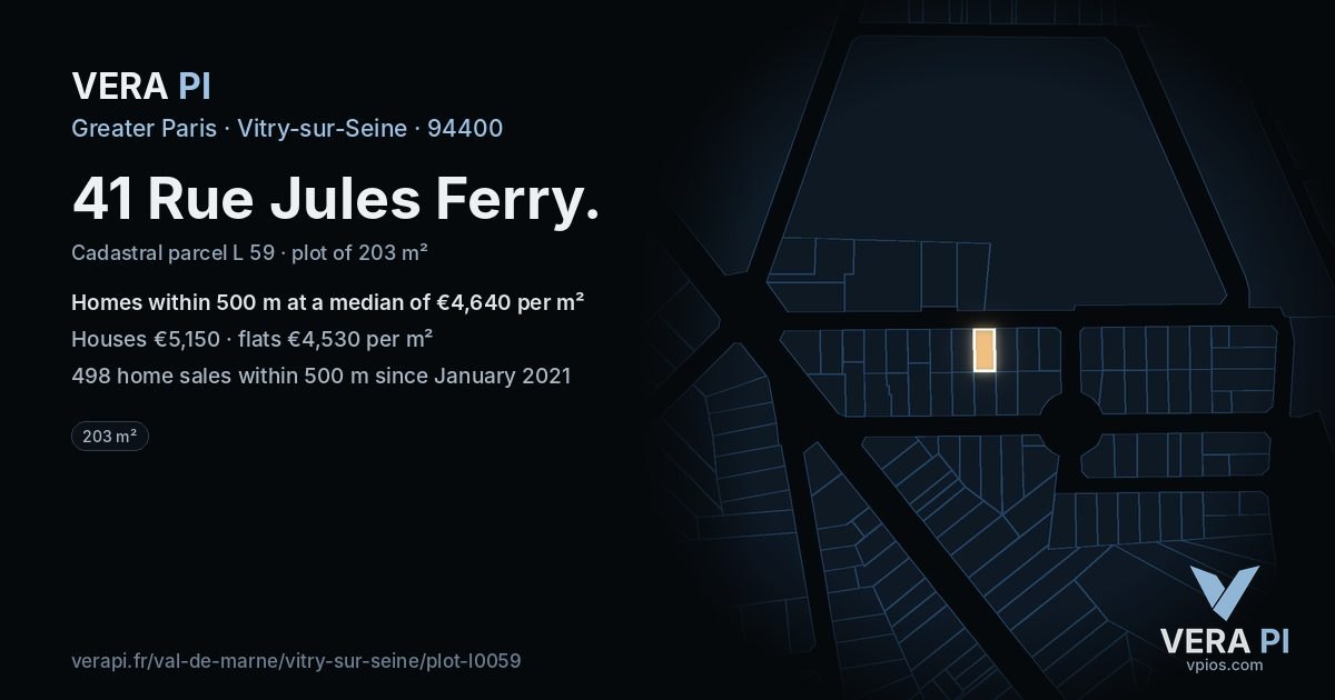 41 Rue Jules Ferry, Vitry-sur-Seine at night – the plot lit, the parcels around coloured by the prices near them