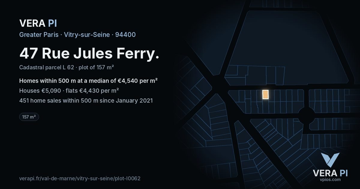 47 Rue Jules Ferry, Vitry-sur-Seine at night – the plot lit, the parcels around coloured by the prices near them