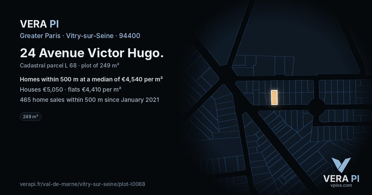 24 Avenue Victor Hugo, Vitry-sur-Seine at night – the plot lit, the parcels around coloured by the prices near them