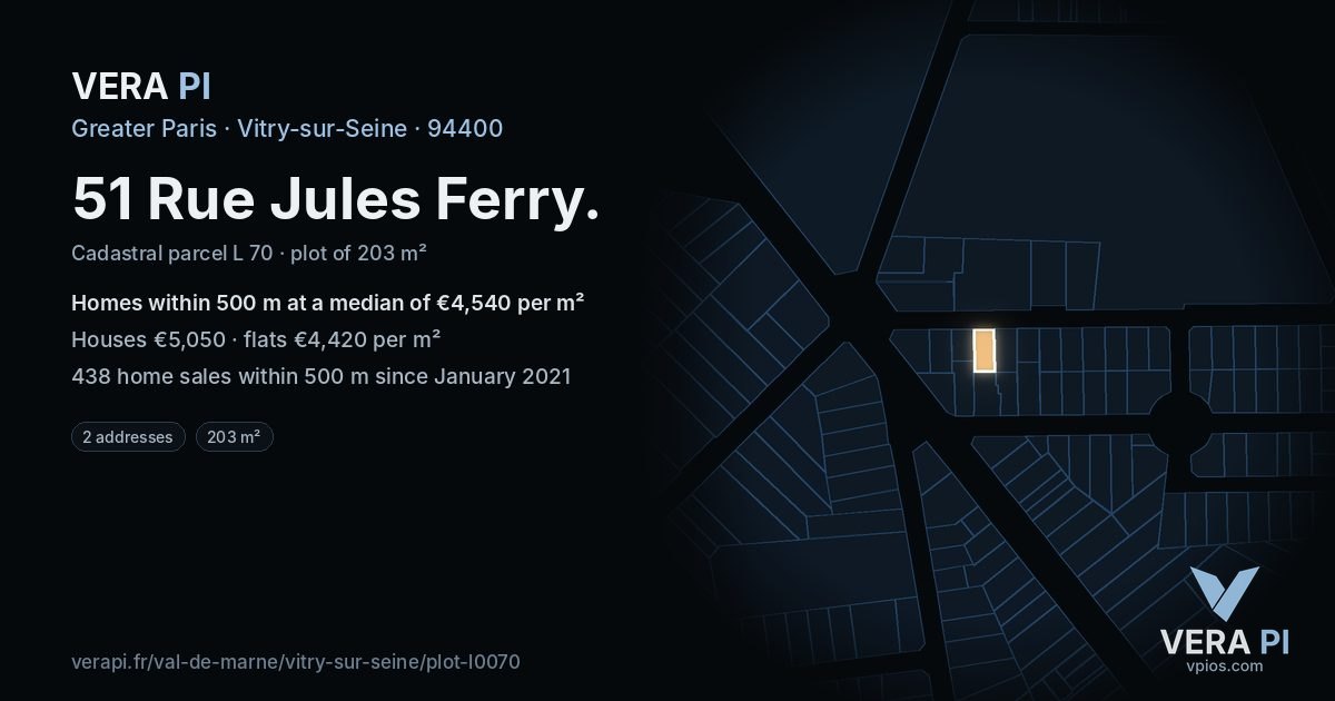 51 Rue Jules Ferry, Vitry-sur-Seine at night – the plot lit, the parcels around coloured by the prices near them