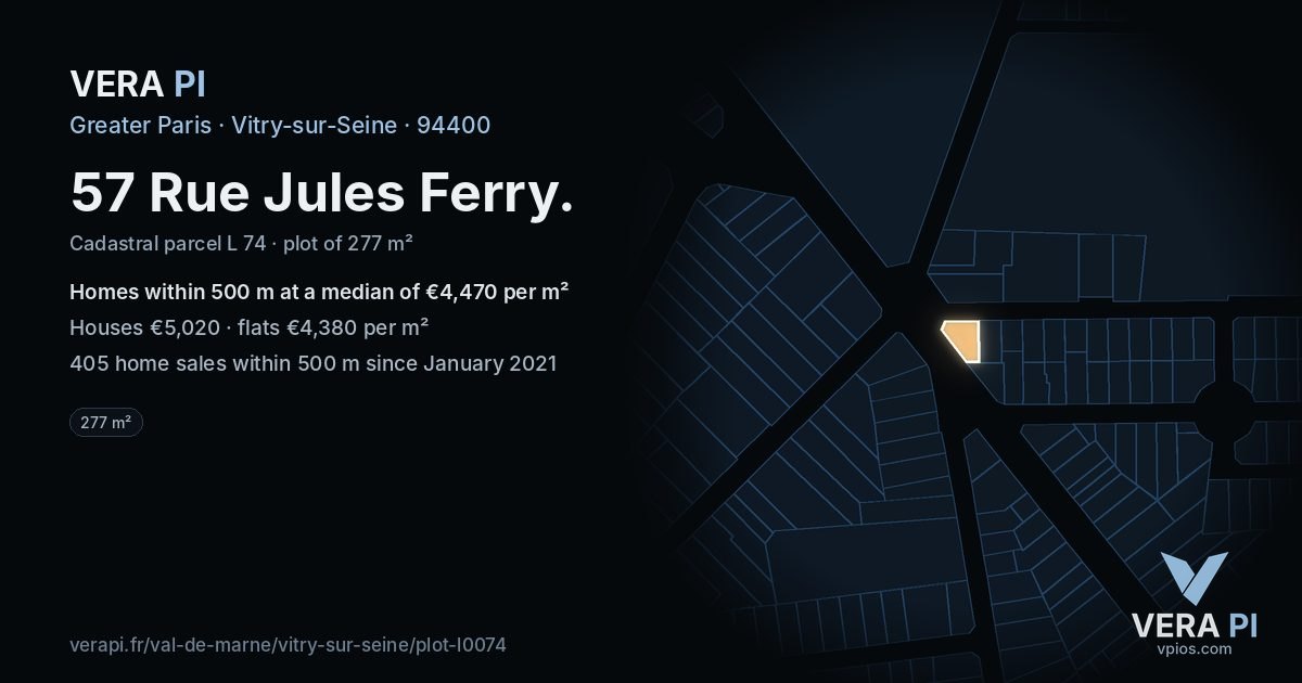 57 Rue Jules Ferry, Vitry-sur-Seine at night – the plot lit, the parcels around coloured by the prices near them
