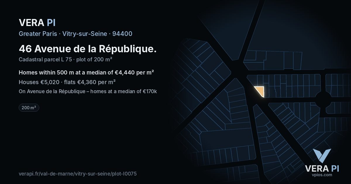 46 Avenue de la République, Vitry-sur-Seine at night – the plot lit, the parcels around coloured by the prices near them