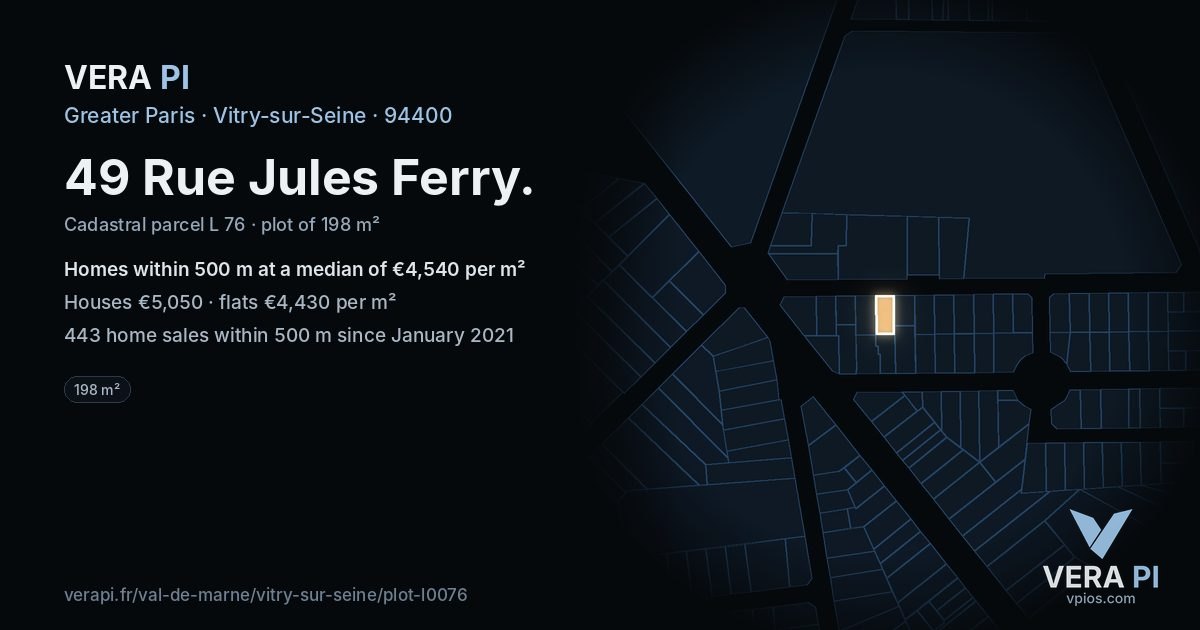 49 Rue Jules Ferry, Vitry-sur-Seine at night – the plot lit, the parcels around coloured by the prices near them