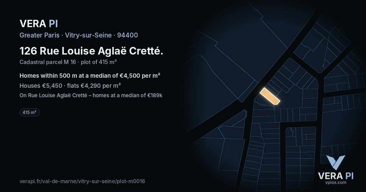 126 Rue Louise Aglaë Cretté, Vitry-sur-Seine at night – the plot lit, the parcels around coloured by the prices near them