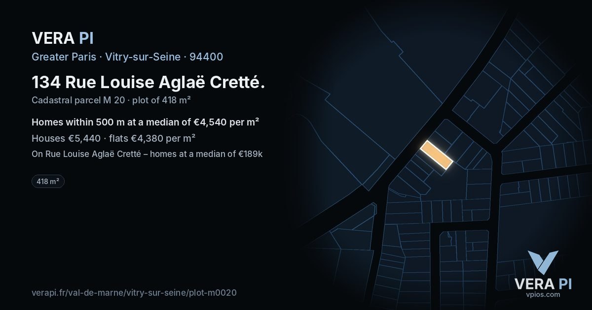 134 Rue Louise Aglaë Cretté, Vitry-sur-Seine at night – the plot lit, the parcels around coloured by the prices near them