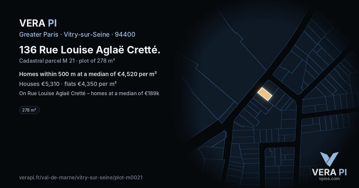 136 Rue Louise Aglaë Cretté, Vitry-sur-Seine at night – the plot lit, the parcels around coloured by the prices near them