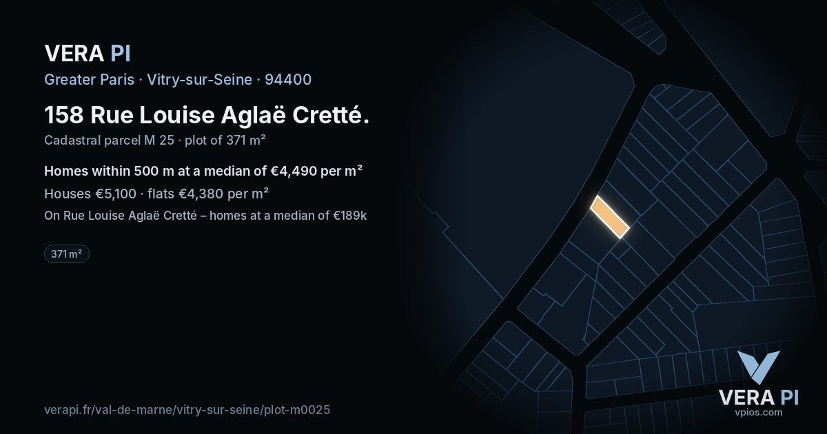 158 Rue Louise Aglaë Cretté, Vitry-sur-Seine at night – the plot lit, the parcels around coloured by the prices near them