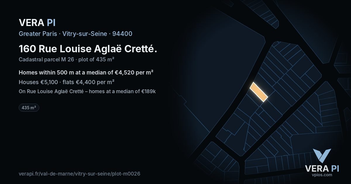 160 Rue Louise Aglaë Cretté, Vitry-sur-Seine at night – the plot lit, the parcels around coloured by the prices near them