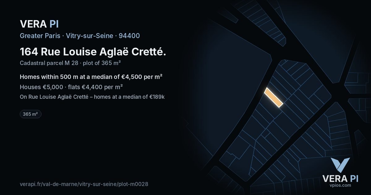164 Rue Louise Aglaë Cretté, Vitry-sur-Seine at night – the plot lit, the parcels around coloured by the prices near them