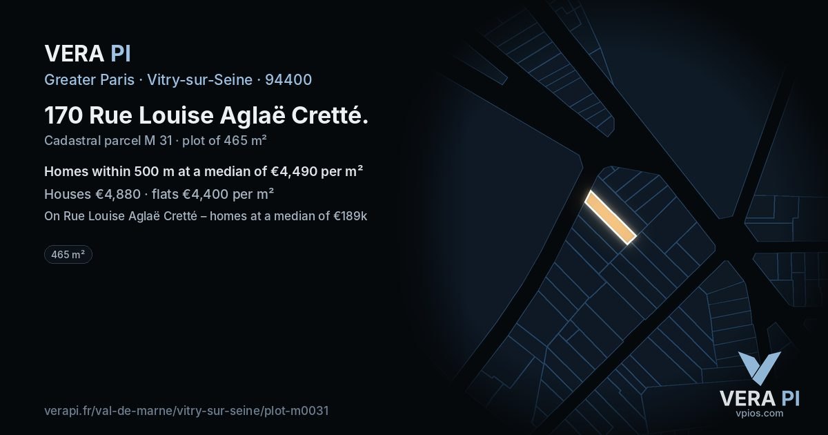 170 Rue Louise Aglaë Cretté, Vitry-sur-Seine at night – the plot lit, the parcels around coloured by the prices near them