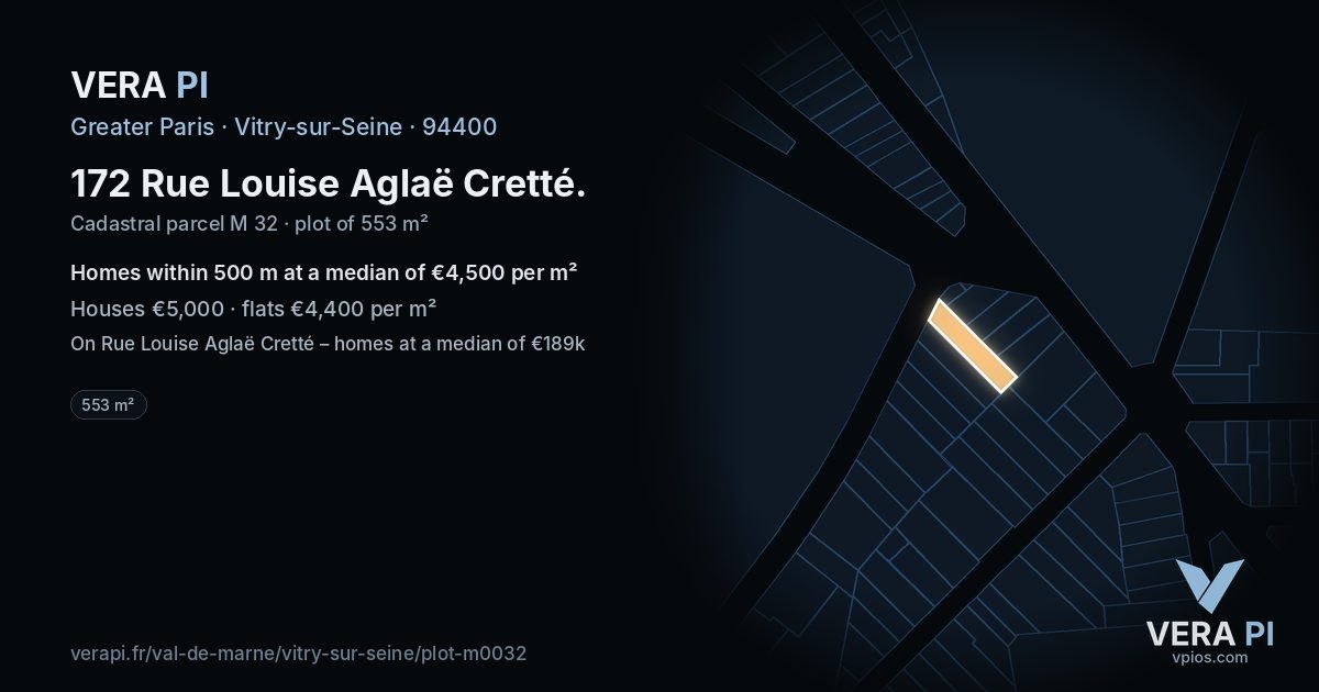 172 Rue Louise Aglaë Cretté, Vitry-sur-Seine at night – the plot lit, the parcels around coloured by the prices near them