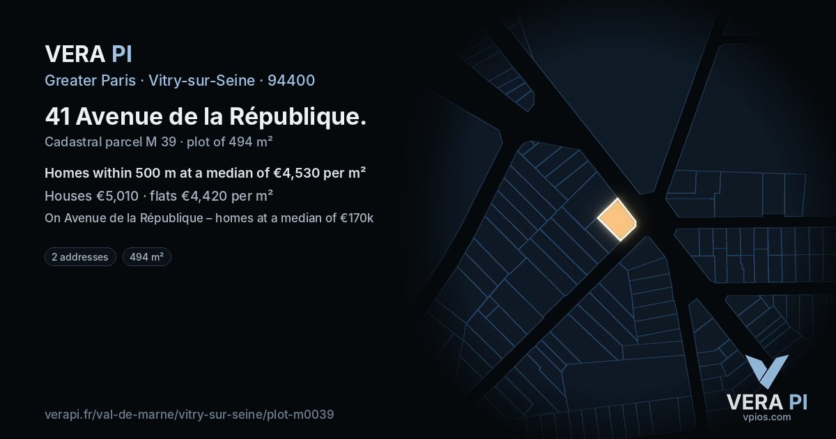41 Avenue de la République, Vitry-sur-Seine at night – the plot lit, the parcels around coloured by the prices near them