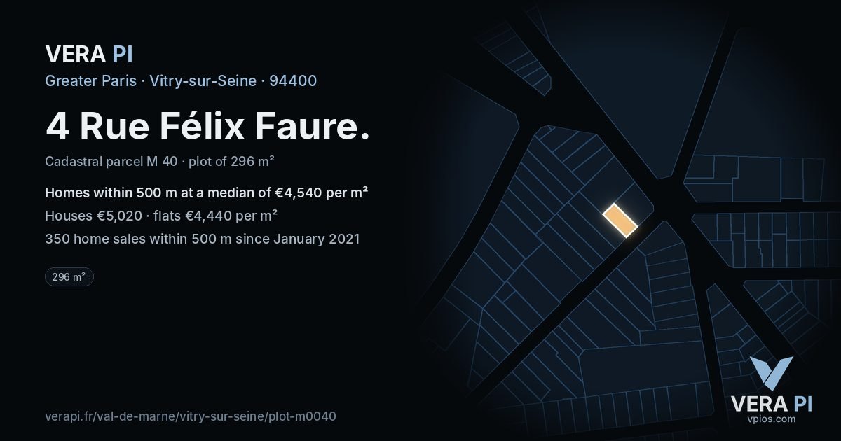 4 Rue Félix Faure, Vitry-sur-Seine at night – the plot lit, the parcels around coloured by the prices near them