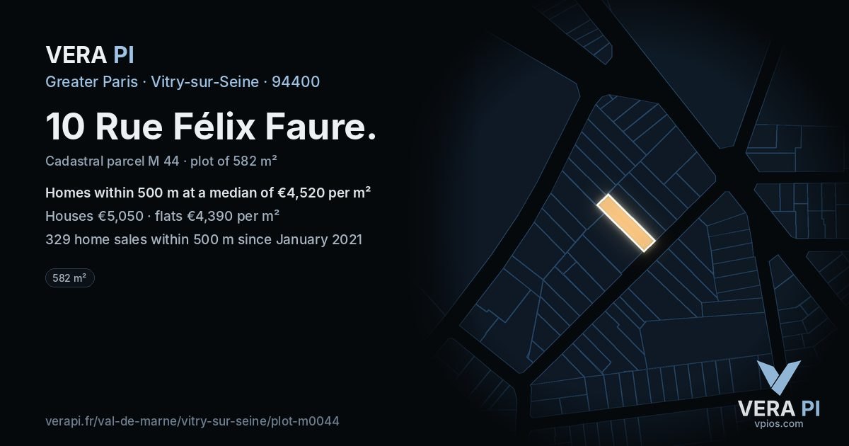 10 Rue Félix Faure, Vitry-sur-Seine at night – the plot lit, the parcels around coloured by the prices near them