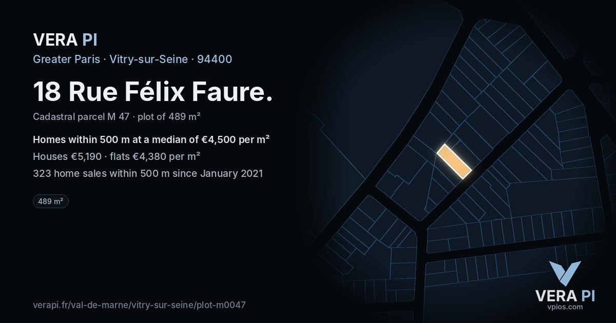 18 Rue Félix Faure, Vitry-sur-Seine at night – the plot lit, the parcels around coloured by the prices near them