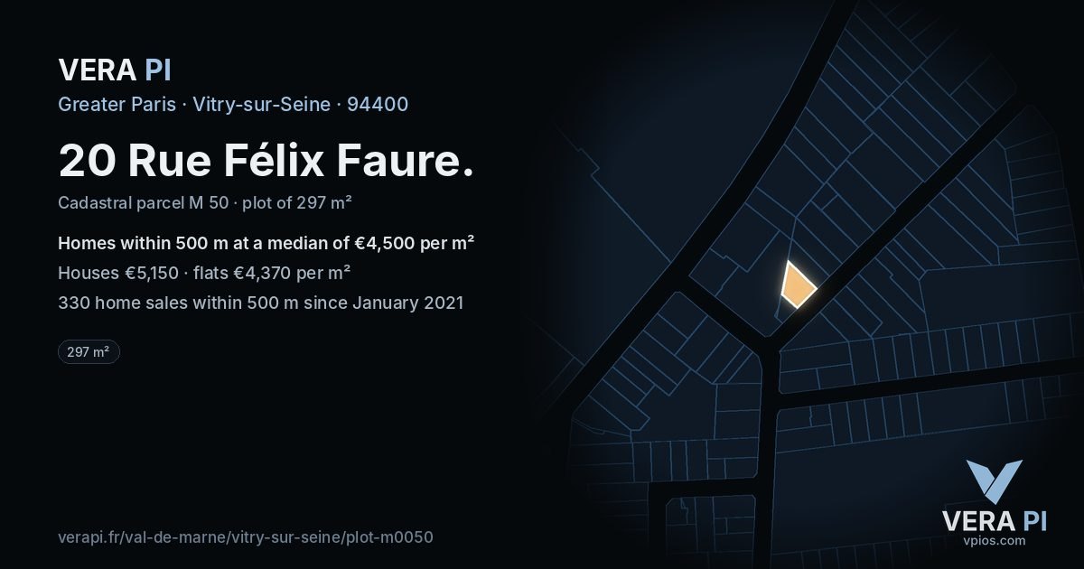 20 Rue Félix Faure, Vitry-sur-Seine at night – the plot lit, the parcels around coloured by the prices near them