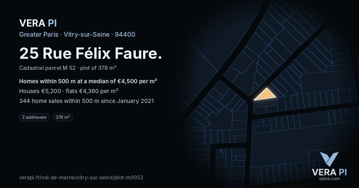 25 Rue Félix Faure, Vitry-sur-Seine at night – the plot lit, the parcels around coloured by the prices near them