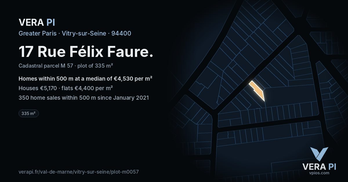 17 Rue Félix Faure, Vitry-sur-Seine at night – the plot lit, the parcels around coloured by the prices near them