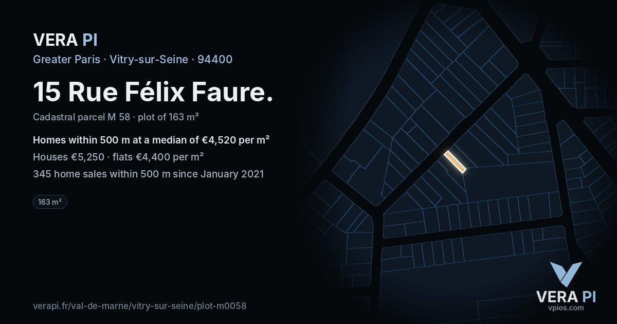 15 Rue Félix Faure, Vitry-sur-Seine at night – the plot lit, the parcels around coloured by the prices near them