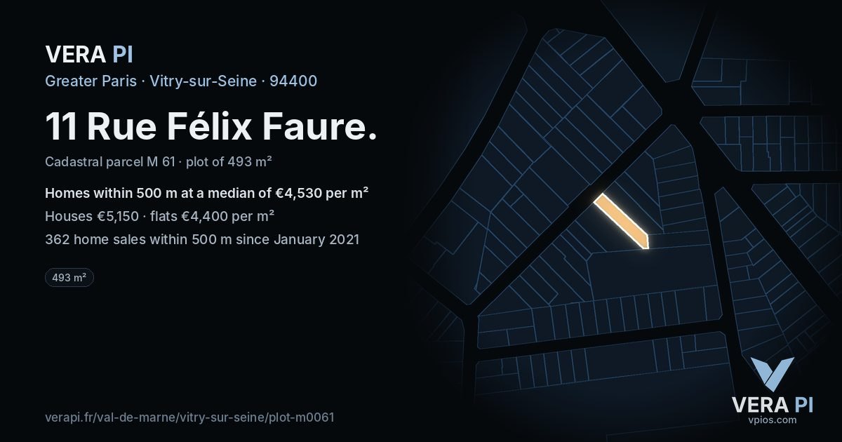 11 Rue Félix Faure, Vitry-sur-Seine at night – the plot lit, the parcels around coloured by the prices near them