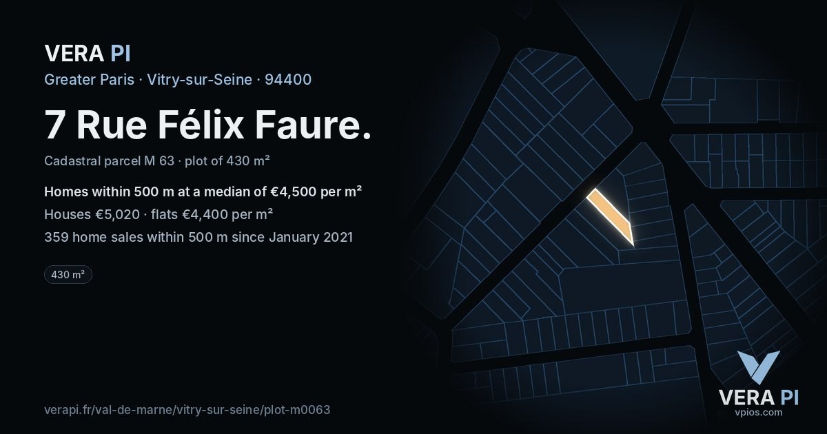 7 Rue Félix Faure, Vitry-sur-Seine at night – the plot lit, the parcels around coloured by the prices near them