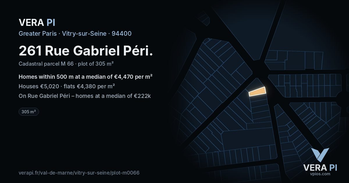 261 Rue Gabriel Péri, Vitry-sur-Seine at night – the plot lit, the parcels around coloured by the prices near them