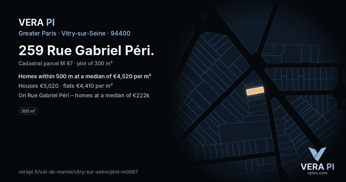 259 Rue Gabriel Péri, Vitry-sur-Seine at night – the plot lit, the parcels around coloured by the prices near them