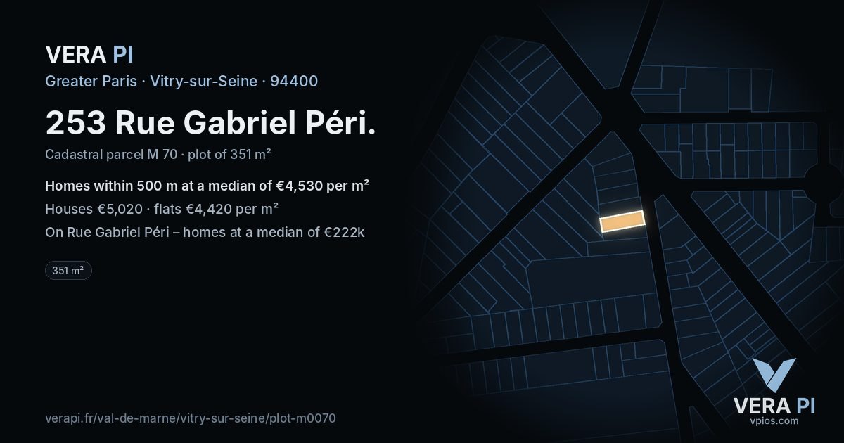 253 Rue Gabriel Péri, Vitry-sur-Seine at night – the plot lit, the parcels around coloured by the prices near them