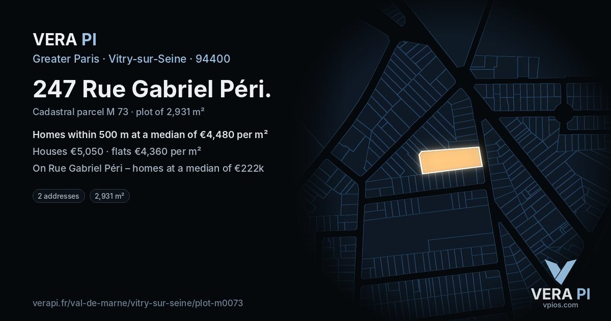 247 Rue Gabriel Péri, Vitry-sur-Seine at night – the plot lit, the parcels around coloured by the prices near them