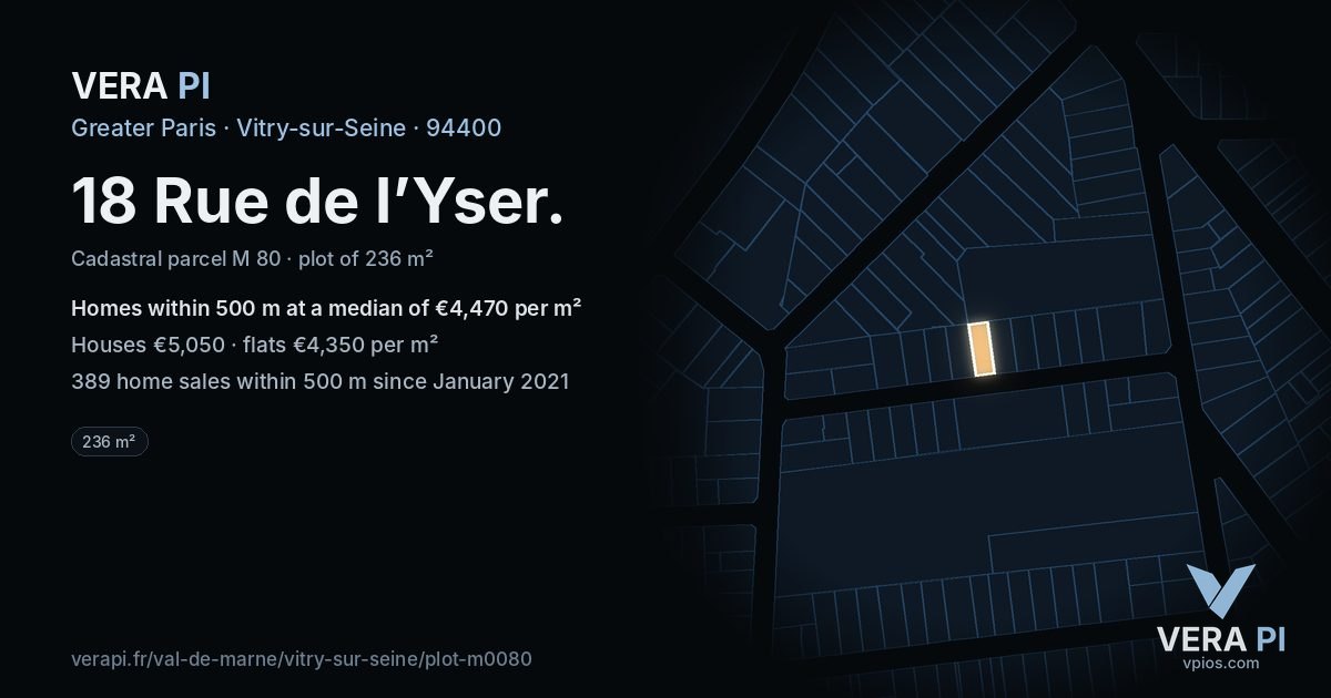 18 Rue de l’Yser, Vitry-sur-Seine at night – the plot lit, the parcels around coloured by the prices near them