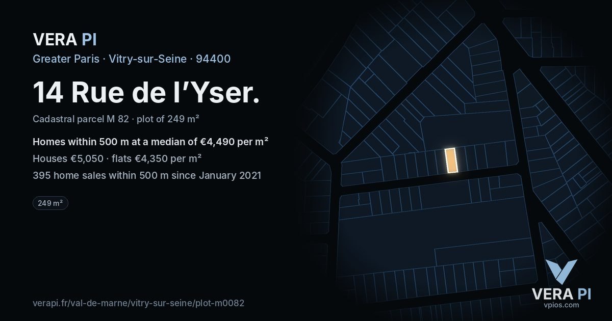 14 Rue de l’Yser, Vitry-sur-Seine at night – the plot lit, the parcels around coloured by the prices near them