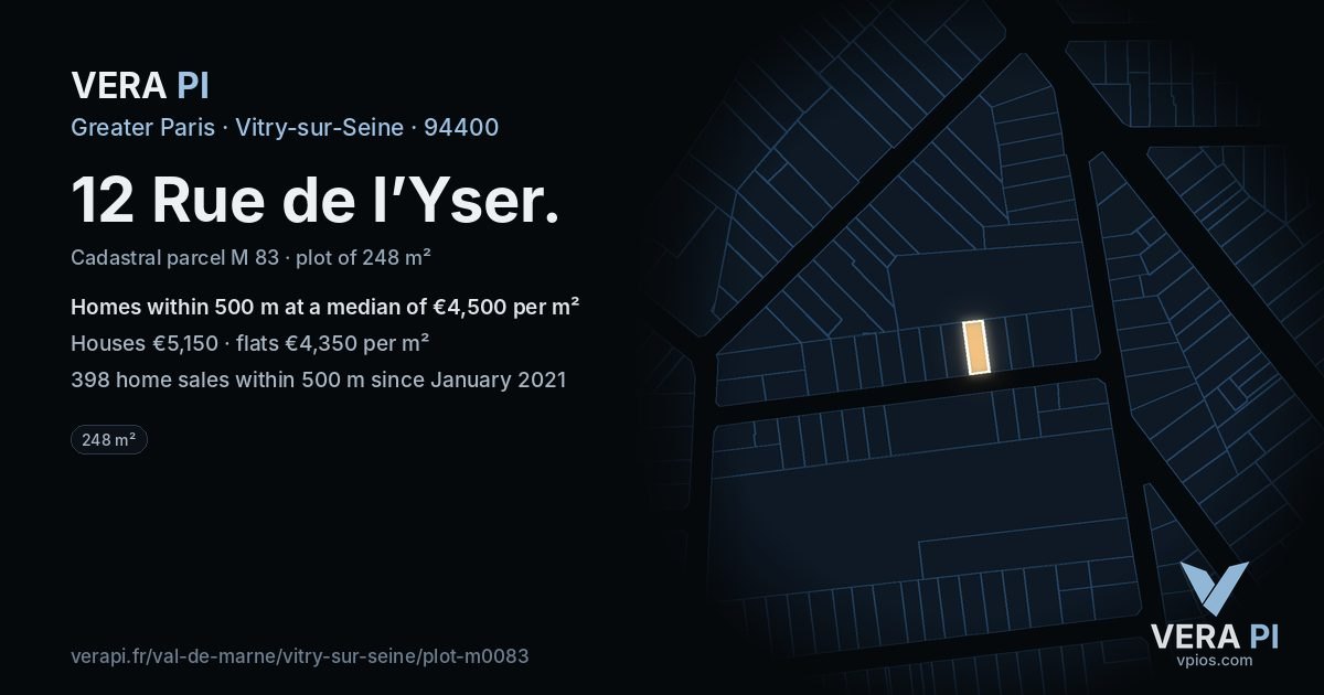 12 Rue de l’Yser, Vitry-sur-Seine at night – the plot lit, the parcels around coloured by the prices near them