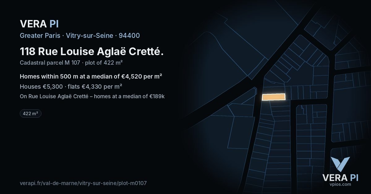 118 Rue Louise Aglaë Cretté, Vitry-sur-Seine at night – the plot lit, the parcels around coloured by the prices near them