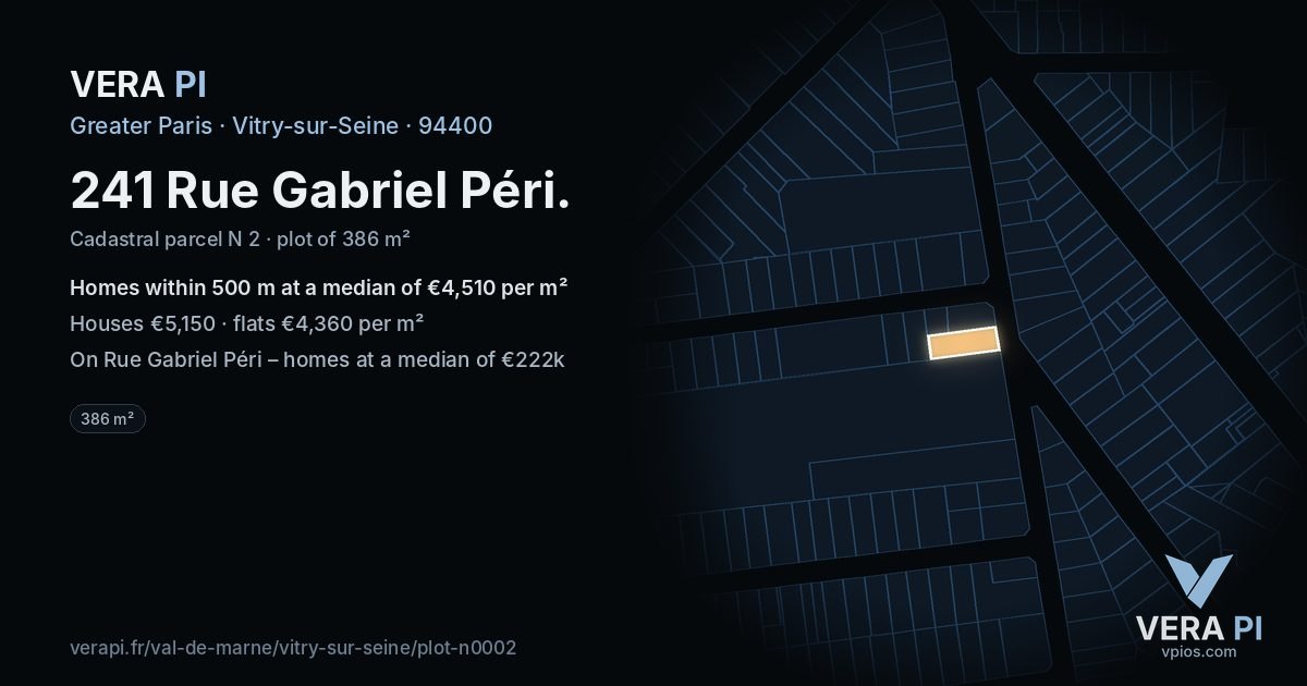 241 Rue Gabriel Péri, Vitry-sur-Seine at night – the plot lit, the parcels around coloured by the prices near them