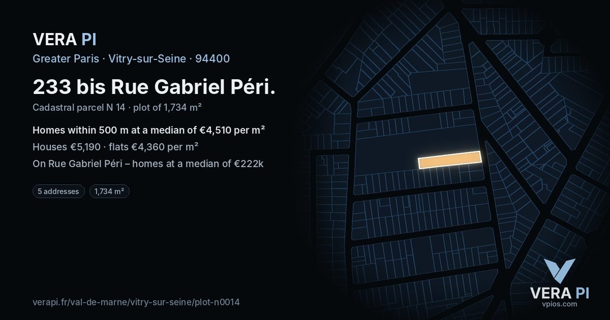 233 bis Rue Gabriel Péri, Vitry-sur-Seine at night – the plot lit, the parcels around coloured by the prices near them
