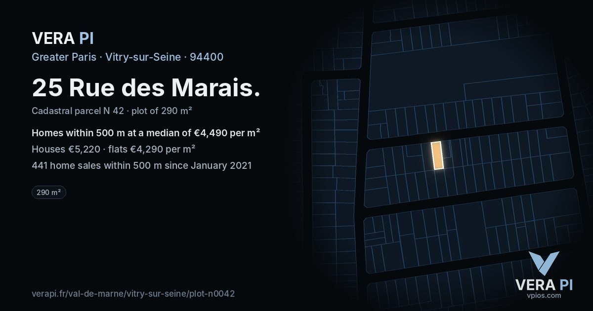 25 Rue des Marais, Vitry-sur-Seine at night – the plot lit, the parcels around coloured by the prices near them