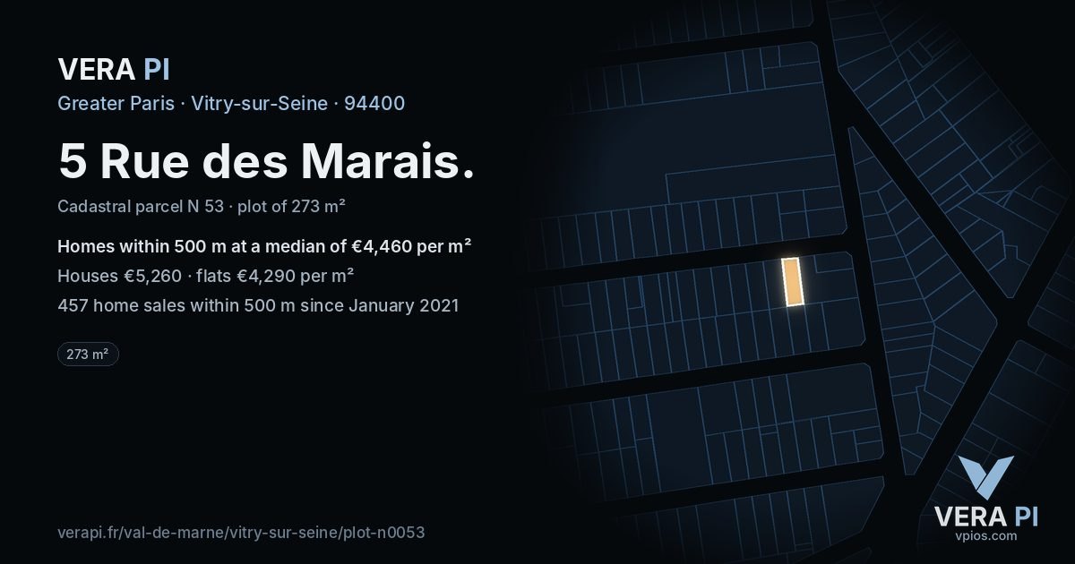 5 Rue des Marais, Vitry-sur-Seine at night – the plot lit, the parcels around coloured by the prices near them