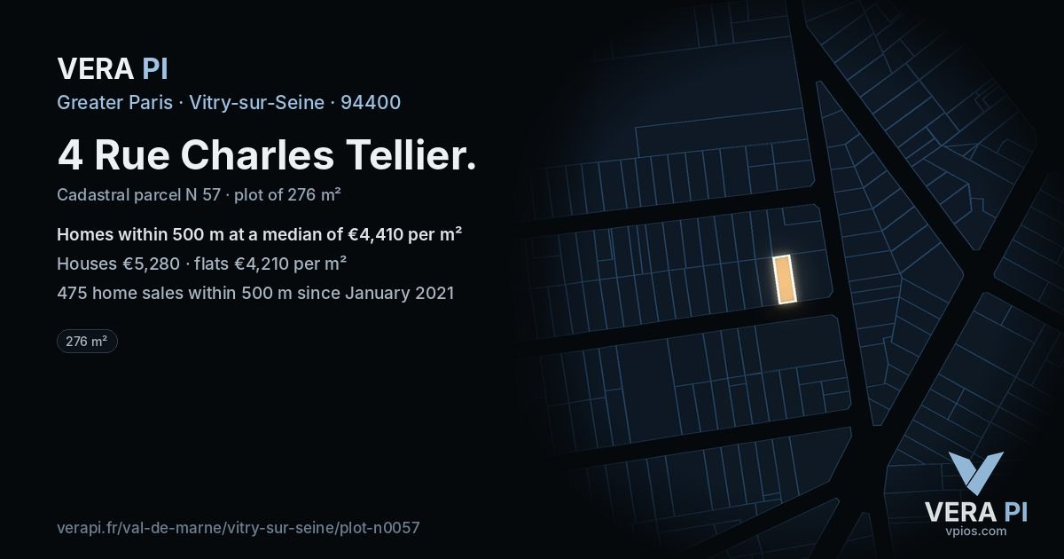 4 Rue Charles Tellier, Vitry-sur-Seine at night – the plot lit, the parcels around coloured by the prices near them