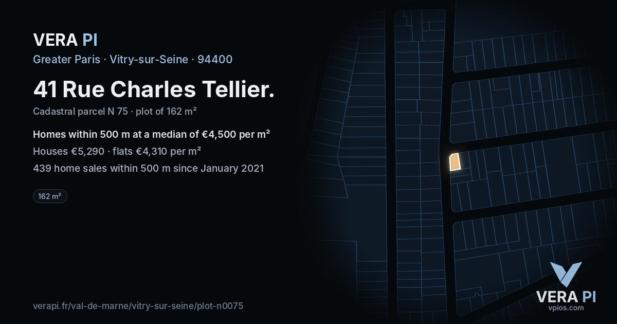 41 Rue Charles Tellier, Vitry-sur-Seine at night – the plot lit, the parcels around coloured by the prices near them