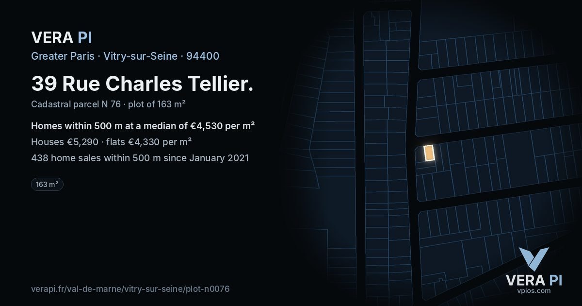 39 Rue Charles Tellier, Vitry-sur-Seine at night – the plot lit, the parcels around coloured by the prices near them