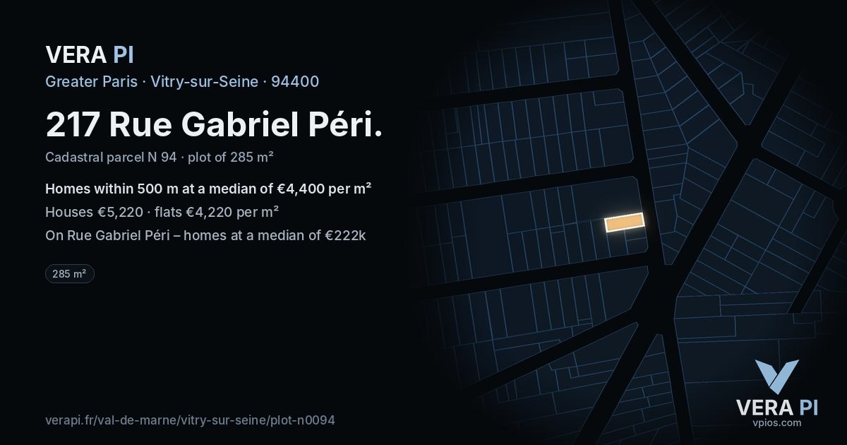217 Rue Gabriel Péri, Vitry-sur-Seine at night – the plot lit, the parcels around coloured by the prices near them