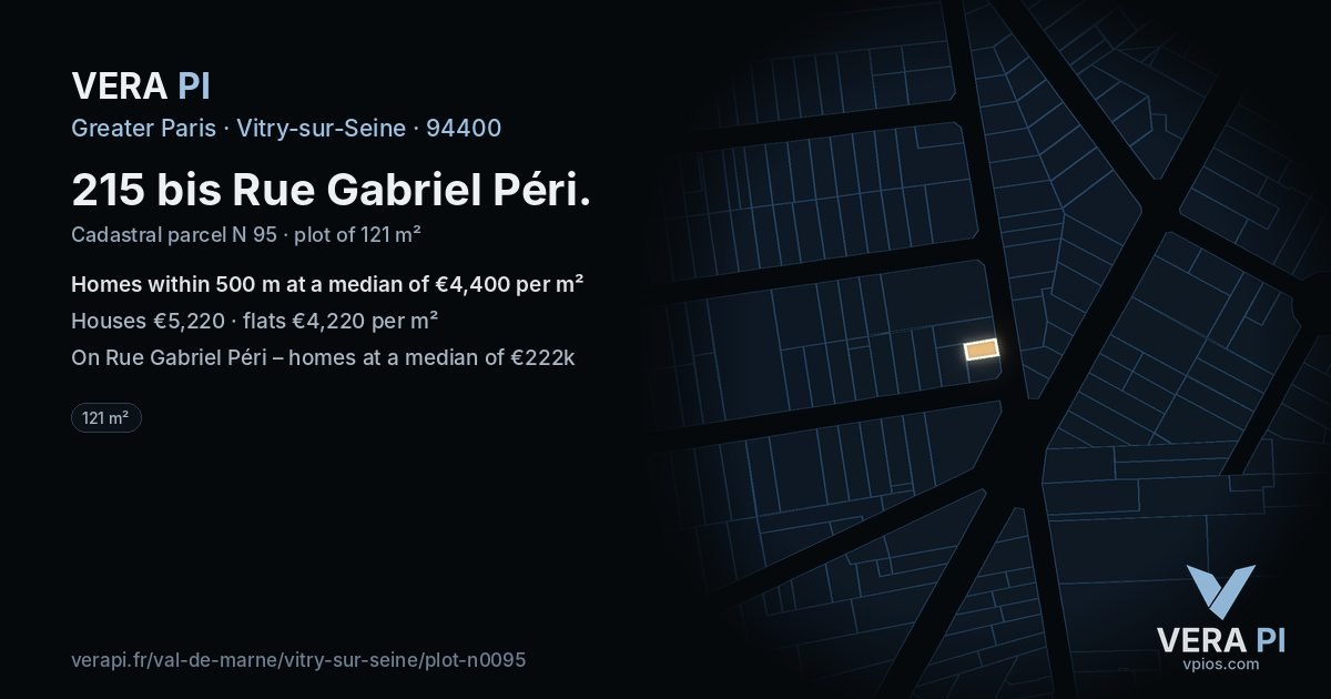 215 bis Rue Gabriel Péri, Vitry-sur-Seine at night – the plot lit, the parcels around coloured by the prices near them