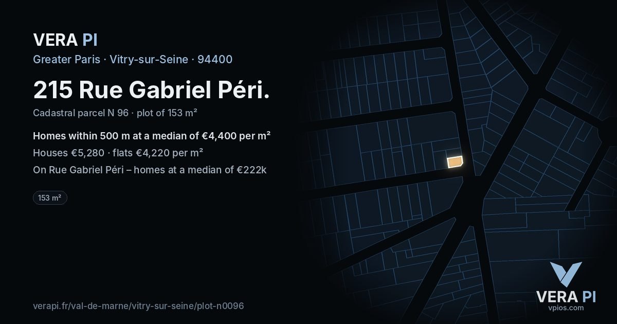 215 Rue Gabriel Péri, Vitry-sur-Seine at night – the plot lit, the parcels around coloured by the prices near them