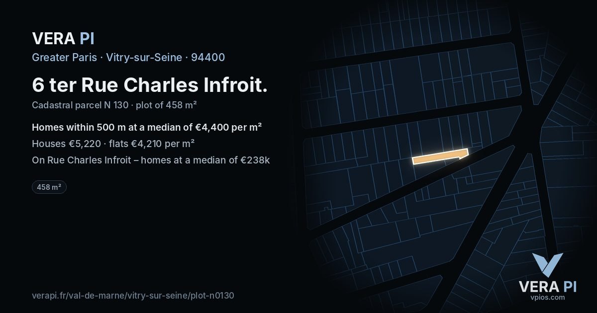 6 ter Rue Charles Infroit, Vitry-sur-Seine at night – the plot lit, the parcels around coloured by the prices near them