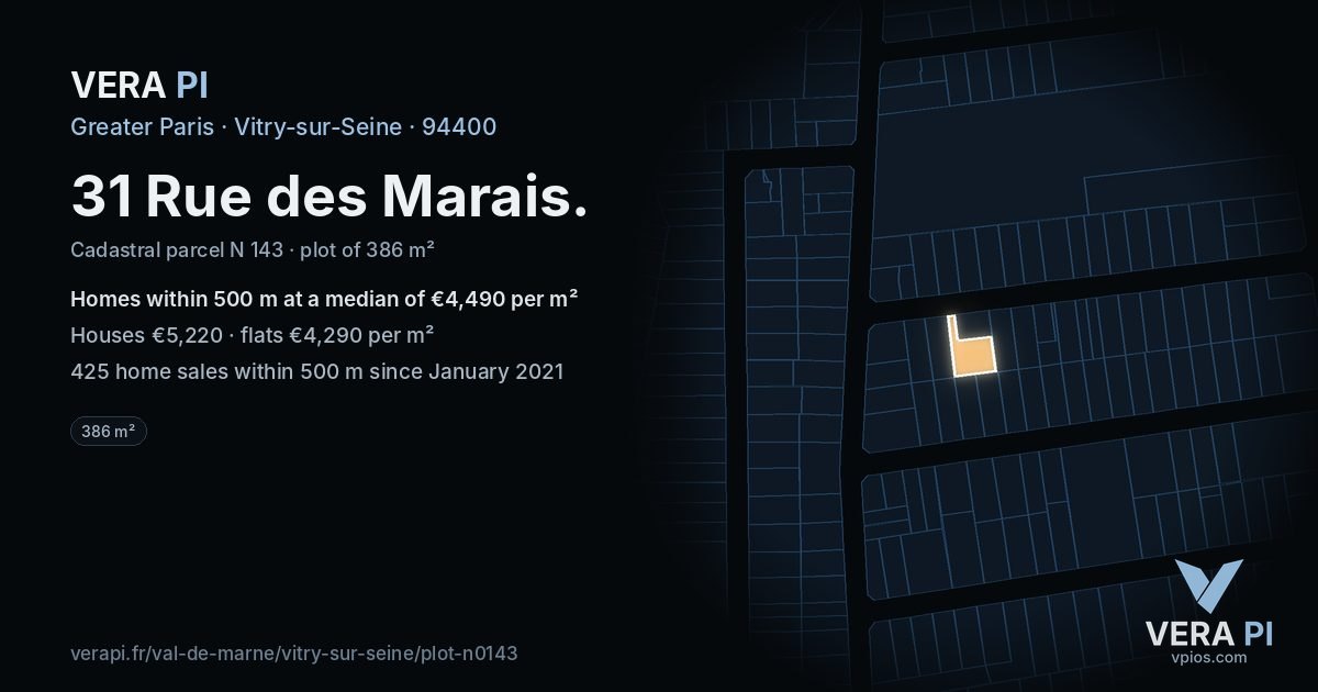 31 Rue des Marais, Vitry-sur-Seine at night – the plot lit, the parcels around coloured by the prices near them