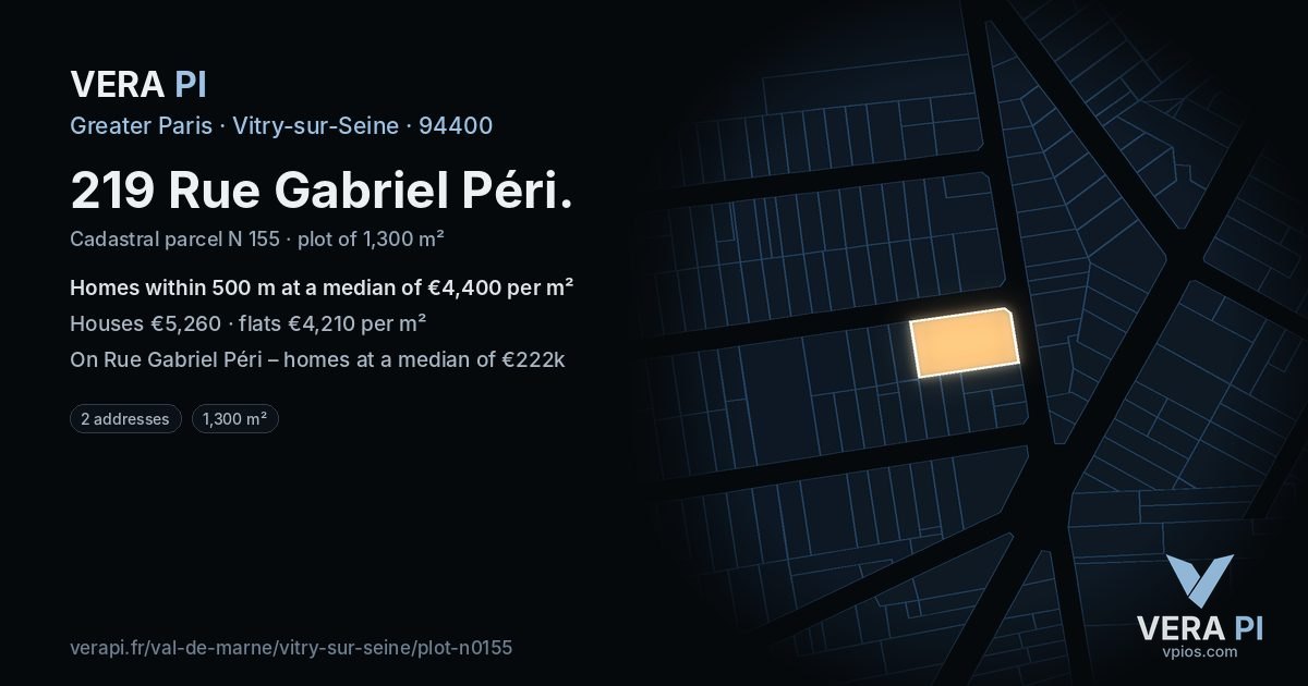 219 Rue Gabriel Péri, Vitry-sur-Seine at night – the plot lit, the parcels around coloured by the prices near them
