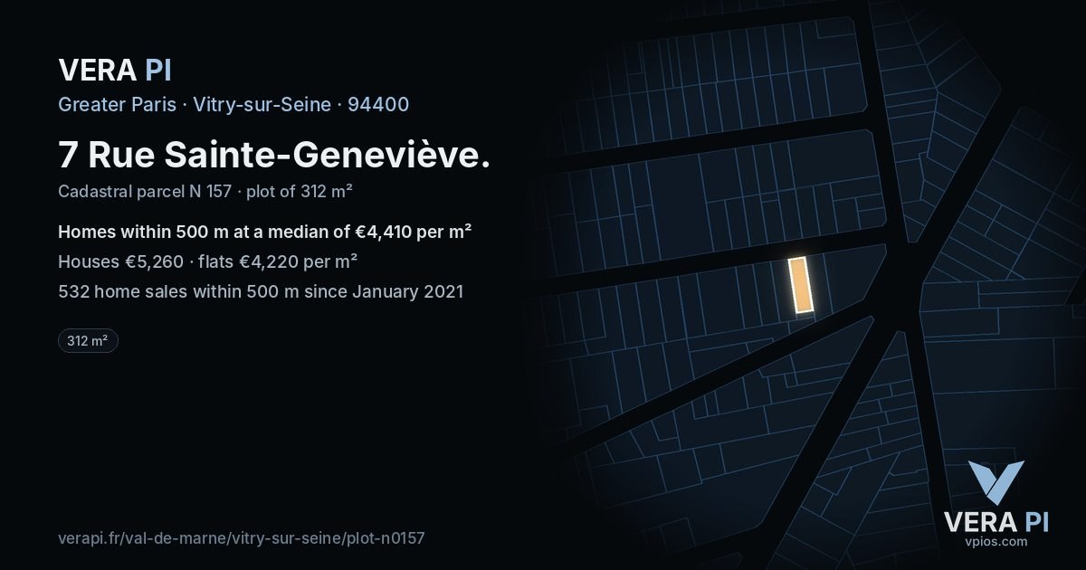 7 Rue Sainte-Geneviève, Vitry-sur-Seine at night – the plot lit, the parcels around coloured by the prices near them