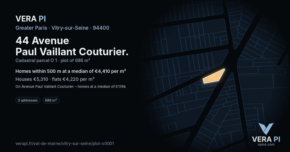 44 Avenue Paul Vaillant Couturier, Vitry-sur-Seine at night – the plot lit, the parcels around coloured by the prices near them