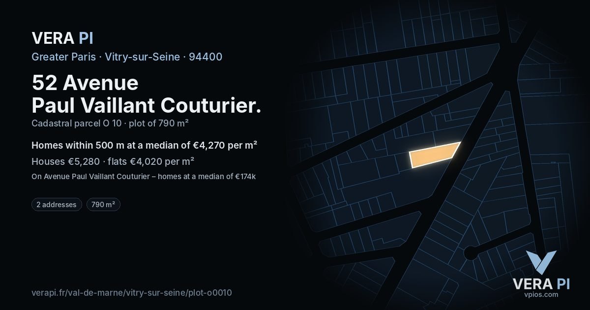 52 Avenue Paul Vaillant Couturier, Vitry-sur-Seine at night – the plot lit, the parcels around coloured by the prices near them